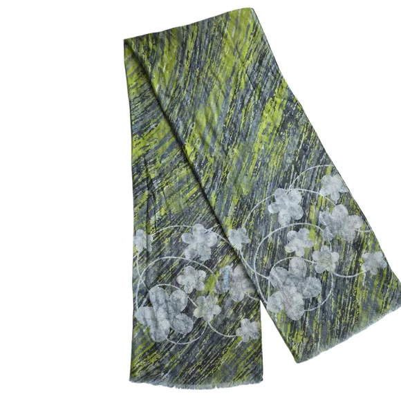 Loro Piana Green and Gray Cashmere Silk Scarf - Picture 2 of 12